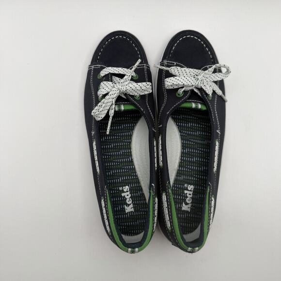 Keds Women's Boat Shoes Size 8 Navy White Green Slip On Nautical - Picture 6 of 8